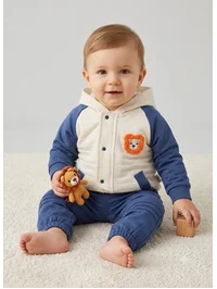 Erkek Bebek Aslan Nakış Ceket 3'lü Eşofman Takım (9-12-18-24 Ay)