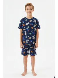 Uzay Temalı Şortlu Erkek Çocuk Pijama Takımı