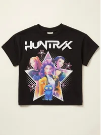 Karakter Baskılı Kız Çocuk Tshirt - KPOP Demon Huntrix - Siyah