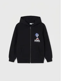 Karakter Baskılı Kapüşonlu Fermuarlı Unisex Çocuk Ceket - Sonic