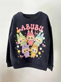 Labubu Baskılı Kız Çocuk Sweat-Lacivert
