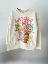 Labubu Baskılı Kız Çocuk Sweat-Krem