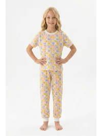 Soft Renkler Kareli Kısa Kollu Kız Çocuk Pijama Takımı