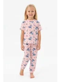 Karakter Baskılı Kısa Kollu Kız Çocuk Pijama Takımı - Stitch