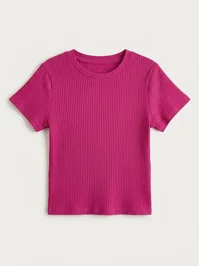 Kız Çocuk Kısa Kollu Fitilli Body - Fuşya Pembe (1-5 Yaş)