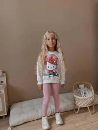 Karakter Baskılı Kız Çocuk Pembe Taytlı Takım