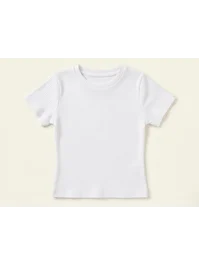 Kız Çocuk Kısa Kollu Fitilli Body - Beyaz (6-14 Yaş)