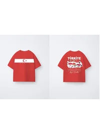 Dünya Kupası - Bizim Çocuklar Türkiye  Temalı Çocuk Tshirt - Kırmızı