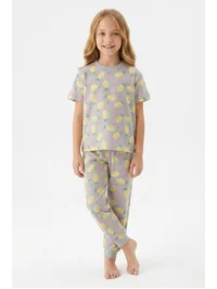 Limon Desenli Kısa Kollu Kız Çocuk Pijama Takımı