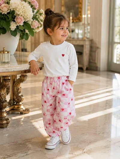 Kareli Kalpli Pantolonlu Pembe Kız Çocuk Pinterest Takım
