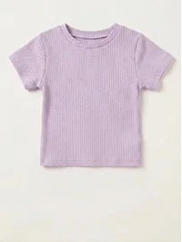 Kız Çocuk Kısa Kollu Fitilli Body - Lila (1-5 Yaş)