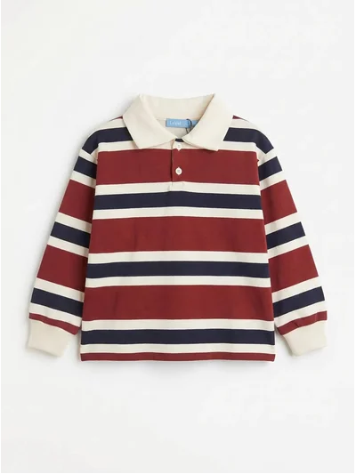 Bordo Çizgili Yakalı Unisex Çocuk Sweat