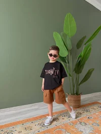 Don't Yazılı Şort Tshirt Erkek Çocuk Takım - Kahve