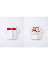 Dünya Kupası - Bizim Çocuklar Türkiye  Temalı Çocuk Tshirt - Beyaz