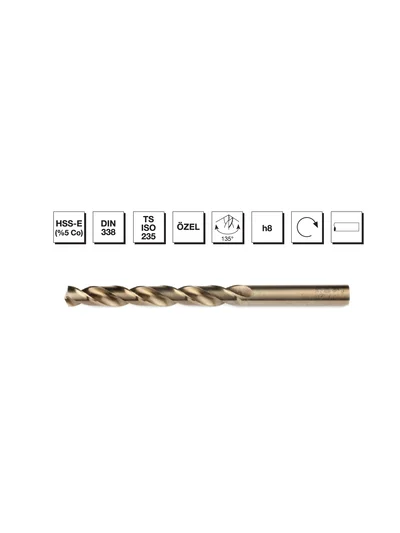 HSS-E DIN 338 Silindirik Saplı Kısa Matkap Ucu - ALTIN SERİ 8.7 mm