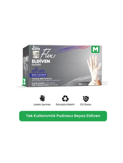 REFLEX FLEX M Beden Tek Kullanımlık Pudrasız Eldiven 100'lü Beyaz