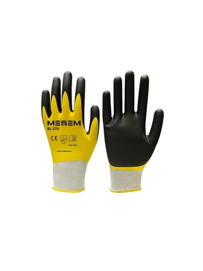 Çift Katlı Sarı Latex Üzeri Siyah Nitril Kaplı Eldiven No:10 MES EL570