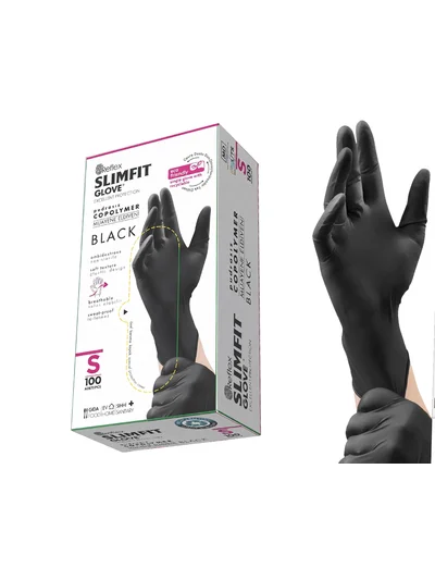REFLEX SLİMFİT S Beden Copolymer Pudrasız Muayene Eldiveni Siyah