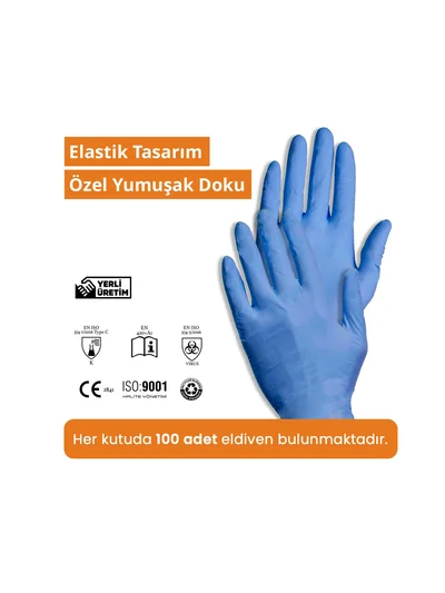 REFLEX FLEX L/XL Beden Tek Kullanımlık Pudrasız Eldiven 100'lü Mavi