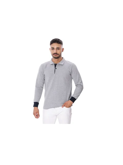 Polo Yaka İki İplik Uzun Kol Sweat Gri XL