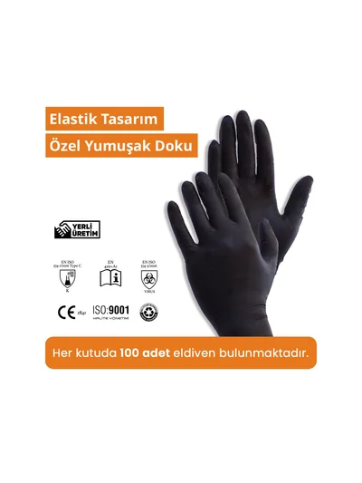 REFLEX FLEX L/XL Beden Tek Kullanımlık Pudrasız Eldiven 100'lü Siyah
