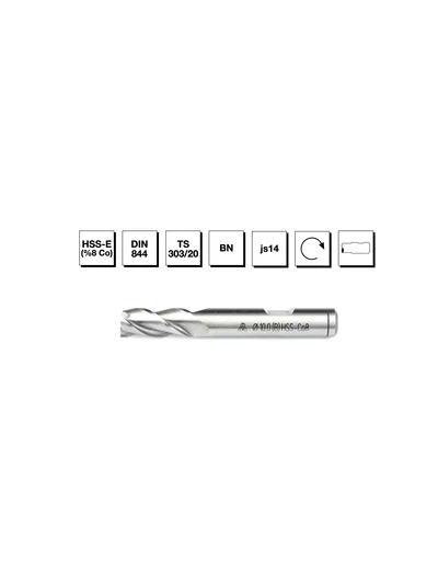HSS - E (%8Co) DIN 844 BN  22 mm Silindirik Saplı Parmak Freze - KISA