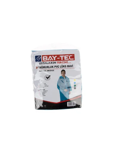 MK5122 PVC Lüks Yağmurluk Açık Mavi Cepli Sırttan Havalandırmalı 260gr
