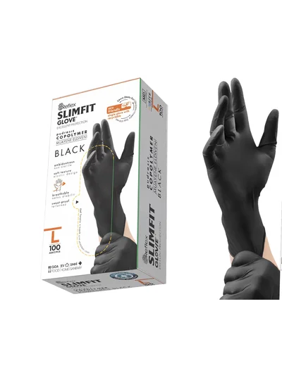 REFLEX SLİMFİT L/XL Beden Copolymer Pudrasız Muayene Eldiveni Siyah