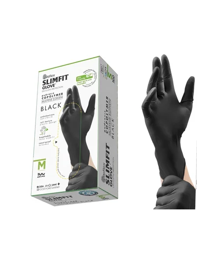 REFLEX SLİMFİT M Beden Copolymer Pudrasız Muayene Eldiveni Siyah