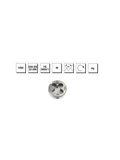 HSS DIN EN 22 568 Metrik Normal Vidalı Pafta Lokması M6